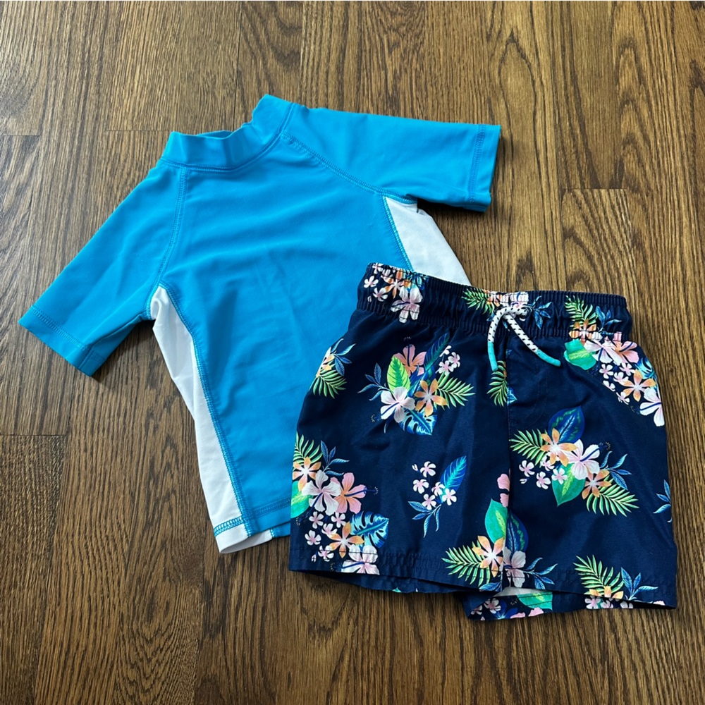 Kids Swim Set - Blue and Navy Floral, size 18M